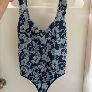 Free People Navy and Gray Floral Swimsuit